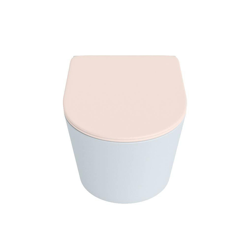 Mondiaz LAVIE hangtoilet – spoelrandloos – 36 x 53 cm – met softclose zitting – Clay (lichtblauw/grijs), zitting Rosee (roze) SW1208789