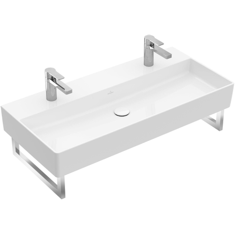 Villeroy & Boch memento 2.0 wastafel - voor handdoekhouders - 100x47cm - zonder overloop - 2 kraangaten - White Alpine (glans wit) SW358438