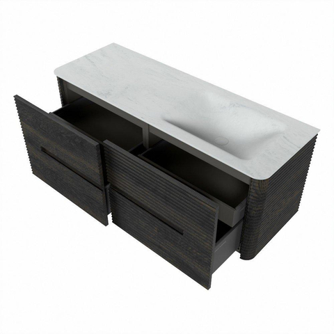 Mondiaz CIRO-DLUX Badkamermeubelset - 130x45x50cm - Solid surface wastafel Opalo - 1 wasbak Rechts - zonder kraangaten - 4 lades - Shadow SW1532410