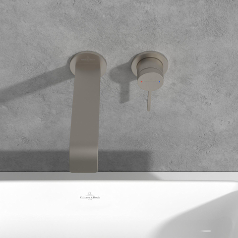 Villeroy & Boch Dawn wastafeluitloop set - zonder pop up - wandmontage afbouwdeel - Brushed Nickel (rvs) SW974312