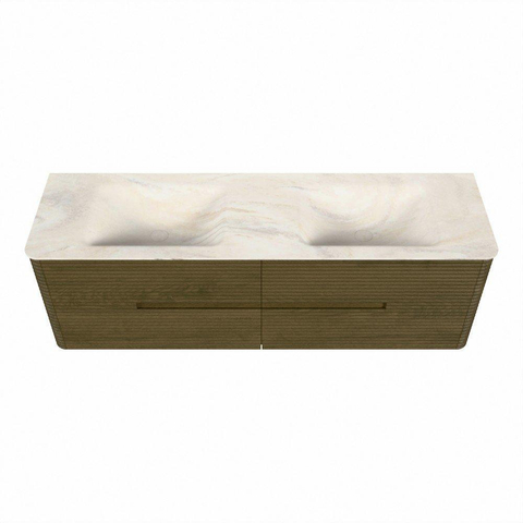 Mondiaz CIRO-DLUX Badkamermeubelset - 160x45x50cm - Solid surface wastafel Ostra - 2 wasbak Dubbel - 2 kraangaten - 4 lades - Dusk SW1533824