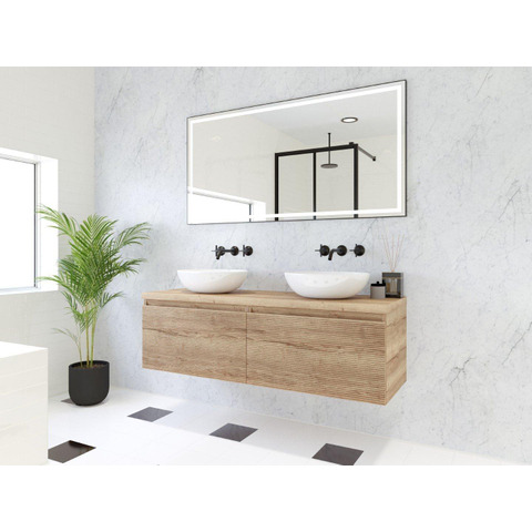 H&R Badmeubelen Matrix 3D badkamermeubelset 140cm 2 laden greeploos met greeplijst in kleur French oak met bovenblad french oak SW857141