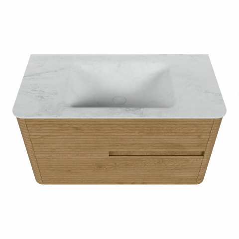 Mondiaz CIRO-DLUX Badkamermeubelset - 90x45x50cm - Solid surface wastafel Opalo - 1 wasbak Midden - zonder kraangaten - 2 lades - Oak SW1531027
