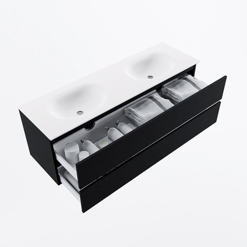 MONDIAZ VICA meuble de salle de bains 150cm sous-ensemble Urban 2 tiroirs. Lavabo MOON double 2 trous de robinet, couleur Talc. SW1381887