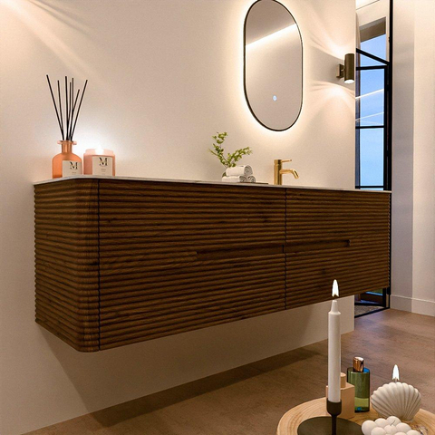 Mondiaz CIRO-DLUX Badkamermeubelset - 170x45x50cm - Solid surface wastafel Opalo - 1 wasbak Rechts - 1 kraangat - 4 lades - Dusk SW1532910