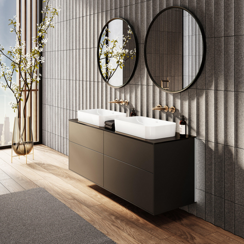 Villeroy & Boch finion opzetwastafel - zonder kraangat - 60x35cm CeramicPlus - zonder overloop - Stone White (mat wit) SW209544
