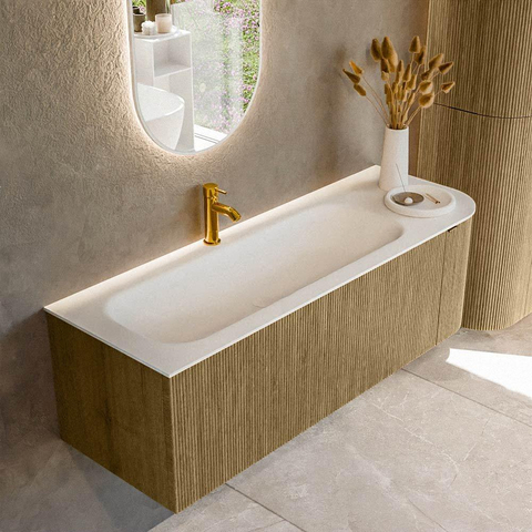 Mondiaz KURVE Ensemble de meuble de salle de bains - 135x46x40cm - 1 tiroir - 1 porte - lavabo solid surface - gauche - 1 trou de robinet - Dusk SW1414778