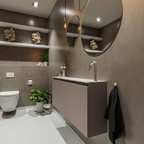 MONDIAZ TURE Toiletmeubel 120x23x50cm met 1 kraangaten 2 deuren smoke mat Wastafel Eden rechts Solid Surface Wit SW474973