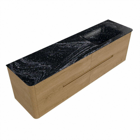Mondiaz CIRO-DLUX Meuble de salle de bains - 170x45x50cm - Vasque solid surface Lava - 1 lavabo à droite - sans trous de robinet - 4 tiroirs - Chêne SW1531032