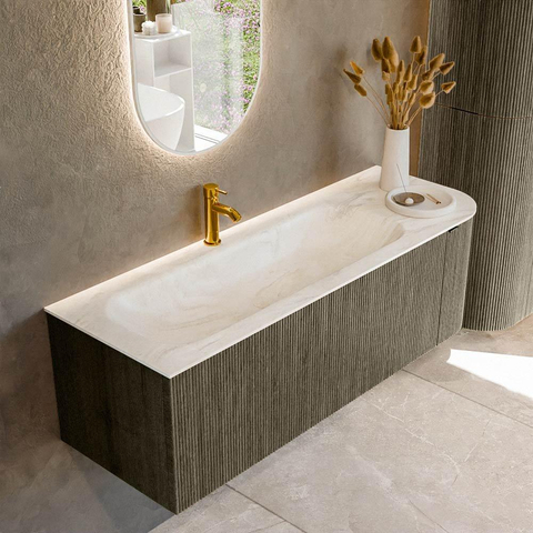 Mondiaz KURVE-DLUX Ensemble de meuble de salle de bains - 135x46x40cm - 1 tiroir - 1 porte - lavabo solid surface - gauche - 1 trou de robinet - Shadow SW1414470