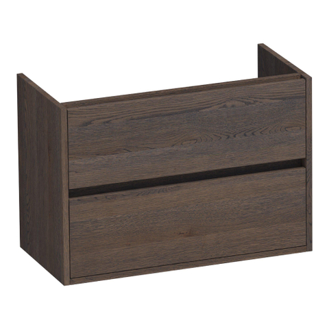 BRAUER Adore Meuble sous-lavabo peu profond - 80x39x55cm - 2 tiroirs softclose - sans poignées - 1 découpe pour siphon - chêne massif - lattes chêne noir SW393237