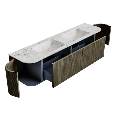 Mondiaz KURVE-DLUX Ensemble de meuble de salle de bains - 180x46x40cm - 2 tiroirs - 2 portes - vasque solid surface - double - 2 trous de robinet - Shadow SW1414588