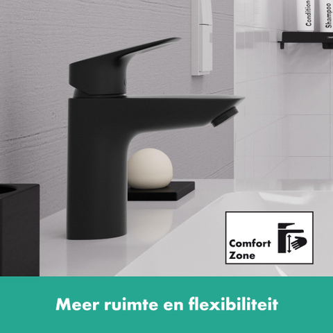 Hansgrohe Logis 1 greeps wastafelkraan - 100 - coolstart - zonder afvoer - mat zwart SW918392