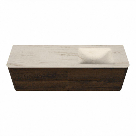Mondiaz CIRO-DLUX Ensemble de meubles de salle de bains - 160x45x50cm - Plan vasque Solid surface Meli - 1 lavabo à droite - 1 trou de robinet - 4 tiroirs - Noyer SW1530630
