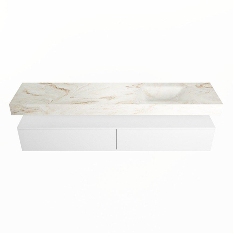 Mondiaz ALAN-DLUX Ensemble de meuble - 200cm - meuble Talc mat - 2 tiroirs - Lavabo Cloud Frappe suspendu - vasque Droite - 1 trou de robinet SW805430