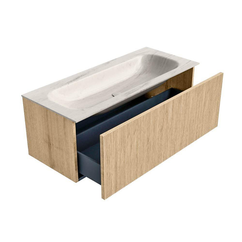 MONDIAZ KURVE-DLUX Meuble de salle de bains 110cm couleur Oak avec 1 tiroir et 0 porte. Lavabo BIG MEDIUM Central 1 trou de robinet Meli. SW1431626
