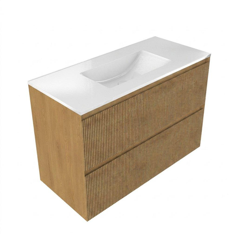 Saniclass Holz Atelier Meuble de salle de bain - 100x45x60cm - lavabo en céramique blanc - 1 vasque - sans trous de robinet - 2 tiroirs - Chêne Natural SW1437729