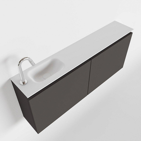 MONDIAZ TURE Toiletmeubel 120x23x50cm met 1 kraangaten 2 deuren dark grey mat Wastafel Eden links Solid Surface Wit SW474965