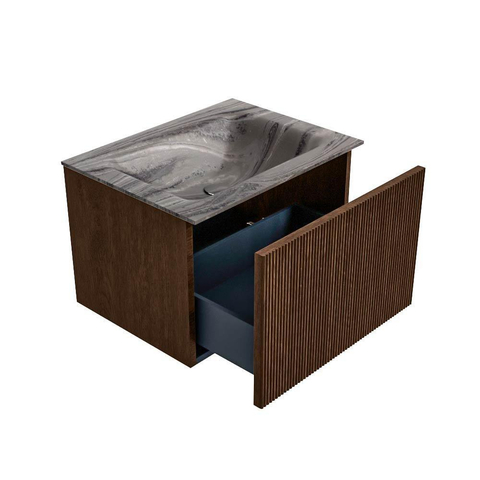 MONDIAZ KURVE-DLUX Meuble de salle de bains 60cm couleur Walnut avec 1 tiroir et 0 porte. Lavabo CLOUD Central 1 trou de robinet Sombra. SW1433633