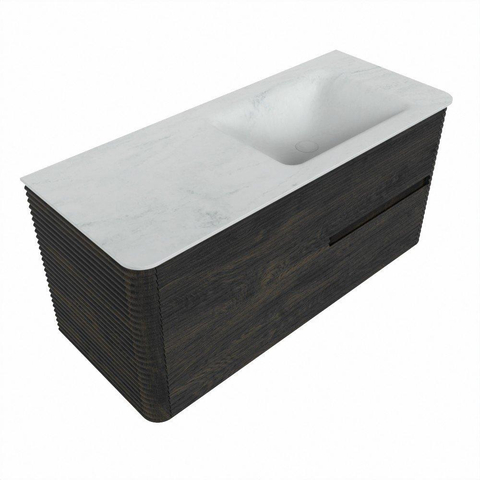 Mondiaz CIRO-DLUX Badkamermeubelset - 110x45x50cm - Solid surface wastafel Opalo - 1 wasbak Rechts - 1 kraangat - 2 lades - Shadow SW1532408