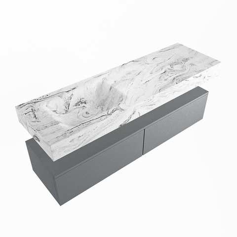 Mondiaz ALAN-DLUX Ensemble de meuble - 150cm - meuble Plata mat - 2 tiroirs - Lavabo Cloud Glace suspendu - vasque Gauche - 1 trou de robinet SW806312