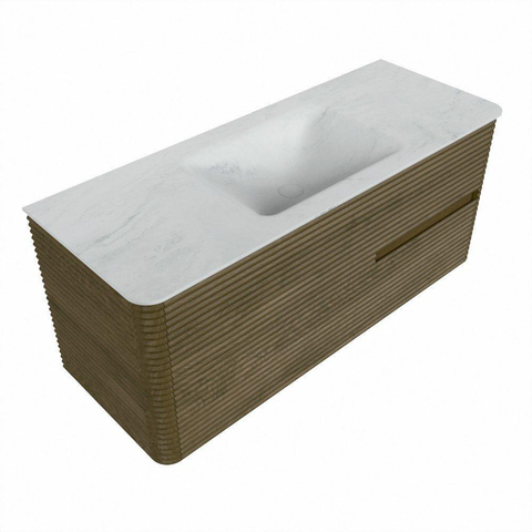 Mondiaz CIRO-DLUX Badkamermeubelset - 120x45x50cm - Solid surface wastafel Opalo - 1 wasbak Midden - 1 kraangat - 2 lades - Dusk SW1532970