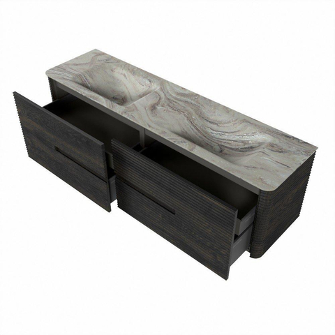 Mondiaz CIRO-DLUX Meuble de salle de bains - 170x45x50cm - Plan vasque solid surface Glace - 2 lavabos double - 2 trous de robinet - 4 tiroirs - Shadow SW1532272