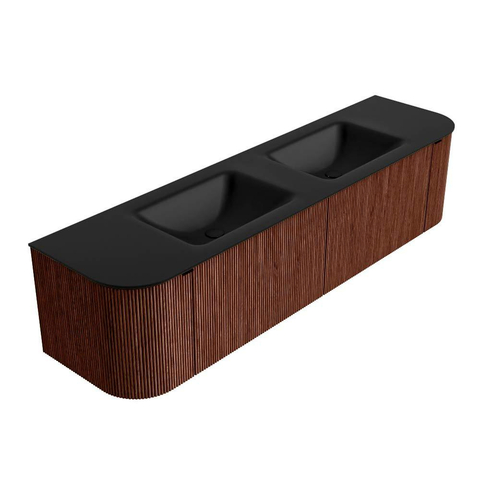 Mondiaz KURVE Ensemble de meuble de salle de bains - 180x46x40cm - 2 tiroirs - 2 portes - vasque solid surface - double - 2 trous de robinet - Ruby SW1415376