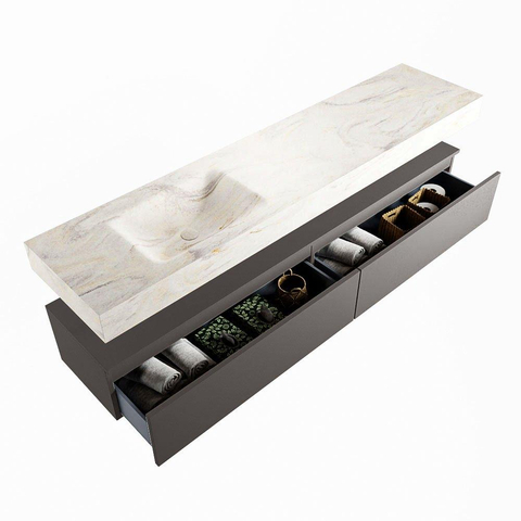 Mondiaz ALAN-DLUX Ensemble de meuble - 200cm - meuble Dark grey mat - 2 tiroirs - Lavabo Cloud Ostra suspendu - vasque Gauche - 1 trou de robinet SW807262