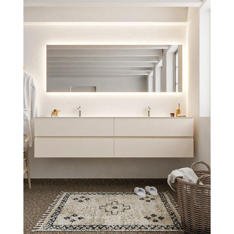 MONDIAZ VICA Ensemble meuble de salle de bains - 200cm - 4 tiroirs - vasque Cloud double - 2 trous de robinet - solid surface linen SW411035