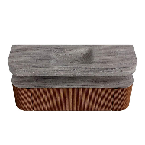 MONDIAZ THOR-DLUX 150cm meuble de salle de bains arrondi gauche + droite couleur Ruby avec 1 tiroir et 2 portes. Vasque suspendue CLOUD Milieu 1 trou de robinet couleur Oza. SW1464860
