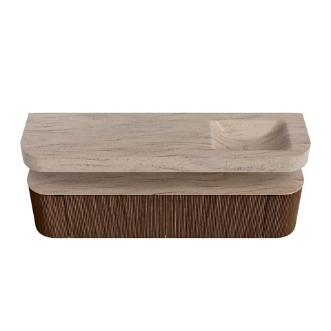 MONDIAZ THOR-DLUX 180cm meuble de salle de bains arrondi gauche + droite couleur Walnut avec 2 tiroirs et 2 portes. Vasque suspendue CLOUD Droite 1 trou de robinet couleur Saba. SW1466324