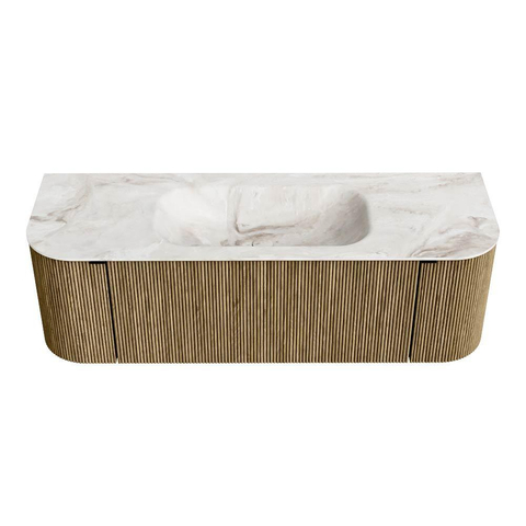 Mondiaz KURVE-DLUX Badkamermeubelset - 140x46x40cm - 1 lade - 2 deuren - wastafel solid surface - midden - zonder kraangat - Dusk SW1414898