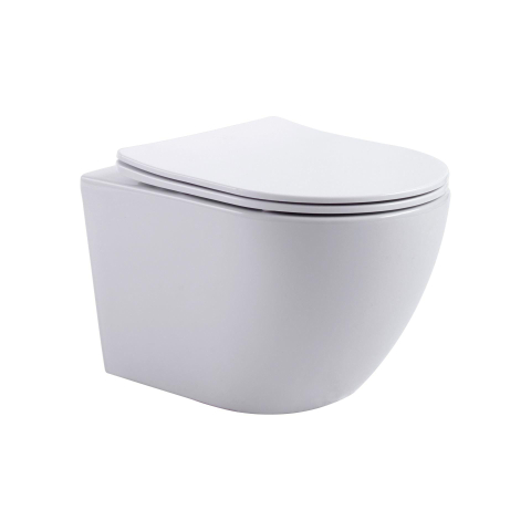 Aloni Pro Toilet suspendu - 36x49x32cm - chasse tourbillonnante - sans rebord - avec abattant - fermeture douce - libération rapide - compact - blanc mat SW1446225