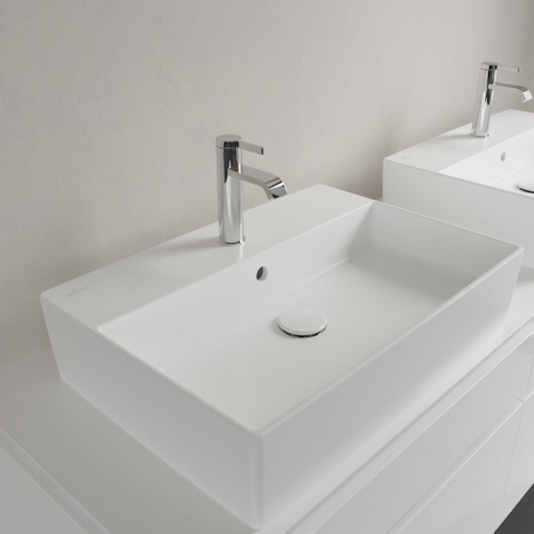 Villeroy & Boch memento 2.0 opzetwastafel - 60x42cm - met 1 kraangat - met overloop CeramicPlus - Stone White (mat wit) SW209587