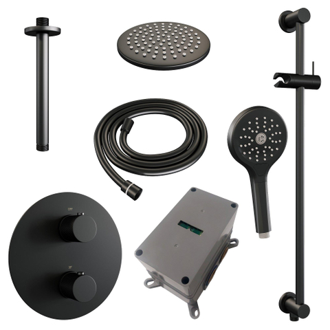 BRAUER Black Carving ensemble de douche pluie encastré – douche de tête Ø 20 cm – bras de plafond 30 cm – douchette ronde – barre de douche 70 cm SW1159240