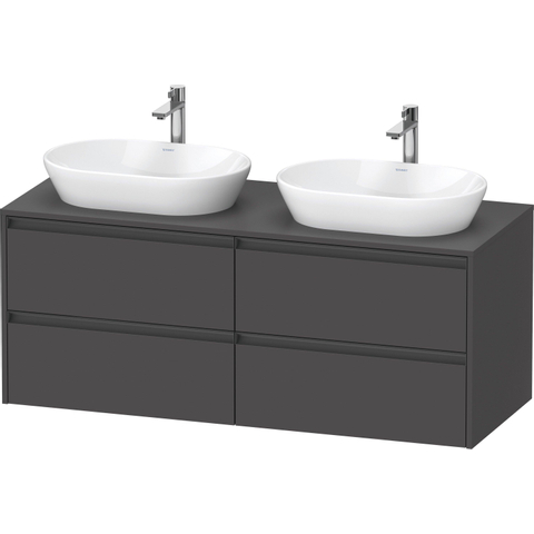 Duravit Ketho.2 Wastafelonderbouwkast - inclusief consoleplaat - met 4 laden - voor dubbele waskommen - 140x55x56.8cm - met handgrepen antraciet - grafiet mat SW772994