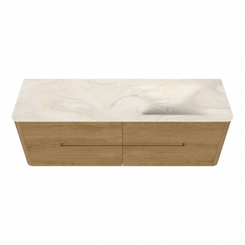Mondiaz CIRO-DLUX Badkamermeubelset - 150x45x50cm - Solid surface wastafel Ostra - 1 wasbak Rechts - zonder kraangaten - 4 lades - Oak SW1530950