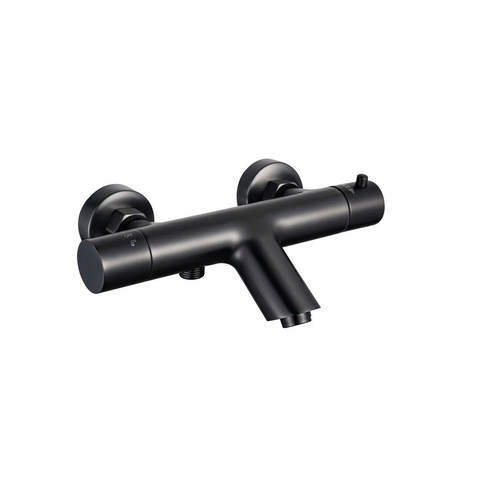 Fortifura Calvi Mitigeur baignoire - avec barre curseur - douchette ronde - flexible en métal - Noir mat SW997395