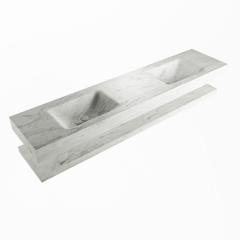 Mondiaz ALAN-DLUX Ensemble de meuble - 200cm - meuble Opalo mat - 0 tiroirs - Lavabo Cloud Opalo suspendu - vasque Gauche et droite - 0 trous de robinet SW809139