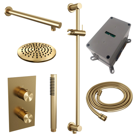 Brauer Gold Edition regendoucheset - 20cm - met omstel - wandarm 40cm - staafhanddouche - glijstang 70cm - geborsteld goud SW547694
