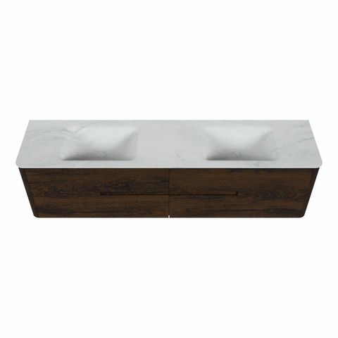 Mondiaz CIRO-DLUX Badkamermeubelset - 190x45x50cm - Solid surface wastafel Opalo - 2 wasbak Dubbel - 2 kraangaten - 4 lades - Walnut SW1530371
