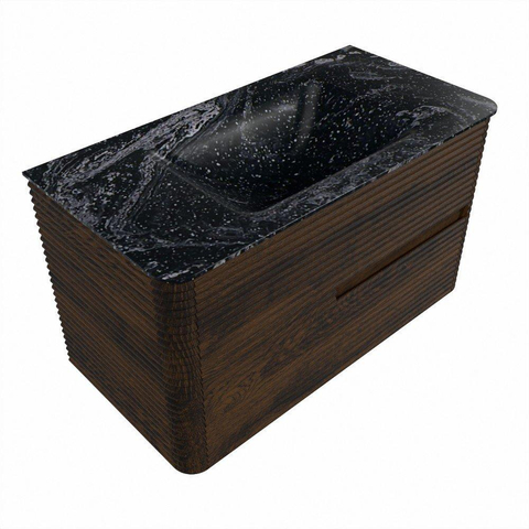 Mondiaz CIRO-DLUX Badkamermeubelset - 90x45x50cm - Solid surface wastafel Lava - 1 wasbak Midden - zonder kraangaten - 2 lades - Walnut SW1530136