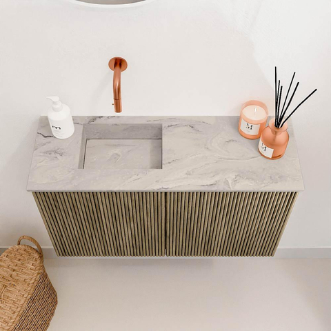 Mondiaz JOYA-DLUX 70cm toiletmeubel - kleur Dusk - Wastafel FAYE positie Links Zonder kraangat kleur Glace. SW1423151