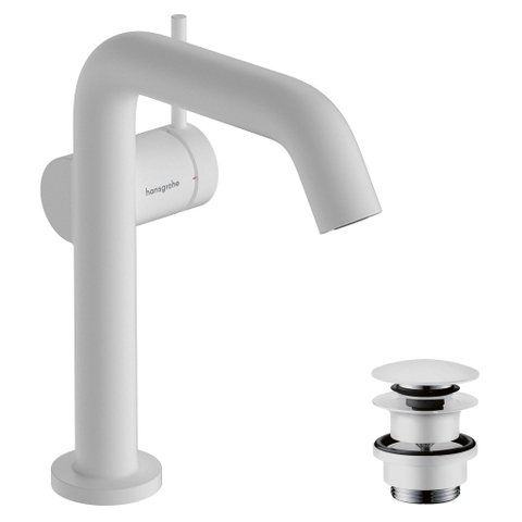 Hansgrohe Tecturis s 1 greeps wastafelkraan - 150 Fine - coolstart - met PushOpen - waste set - mat wit SW918701