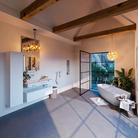 Mondiaz ALAN-DLUX Ensemble de meuble - 110cm - meuble Talc mat - 1 tiroir - Lavabo Cloud Glace suspendu - vasque Gauche - 0 trous de robinet SW805167