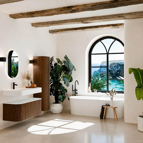 MONDIAZ THOR 110cm meuble de salle de bains arrondi gauche + droite couleur Walnut avec 1 tiroir et 2 portes. Vasque suspendue CLOUD gauche 1 trou de robinet couleur Talc. SW1462759