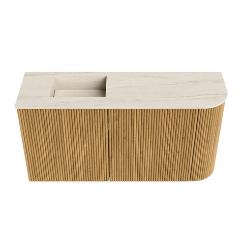 Mondiaz JOYA-DLUX Meuble de salle de bains - 81,6cm - arrondi droit couleur Chêne - Vasque FAYE position Gauche 1 trou de robinet couleur Meli SW1423986