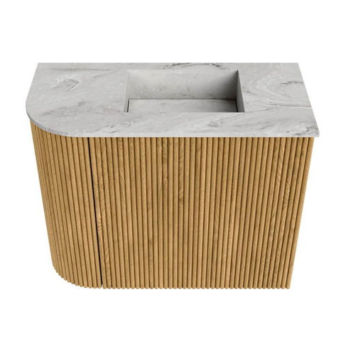 Mondiaz JOYA-DLUX Meuble de salle de bains - 51,6cm - arrondi gauche couleur Chêne - Vasque FAYE position Droite Sans trou de robinet couleur Glace SW1421988