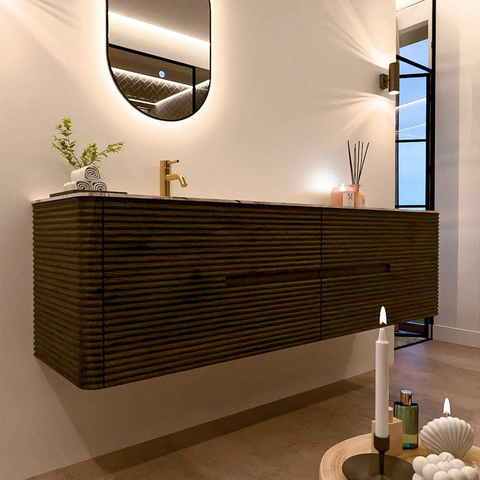 Mondiaz CIRO-DLUX Badkamermeubelset - 180x45x50cm - Solid surface wastafel Meli - 1 wasbak Links - 1 kraangat - 4 lades - Shadow SW1532538